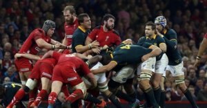 When packs collide: Wales and South Africa fight for the ball